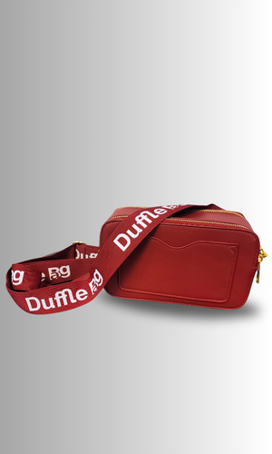 Back of duffle bag showing secure ID pocket for easy access