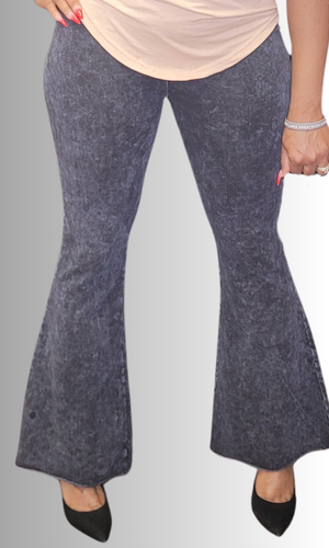 Close-up of Vintage Stone Washed Flare High Waist Pants showcasing the unique stone-washed texture and flared leg design